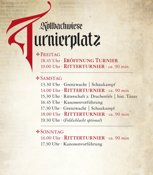 Kollbachwiese Turnierplatz - Programm: Fr., Sa., So - Mittelalterfest Arnstorf 