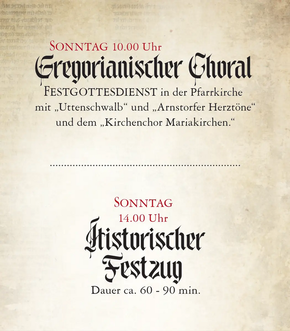 Gregorianischer Choral und Historischer Festzug - Programm:Sonntag - Mittelalterfest Arnstorf