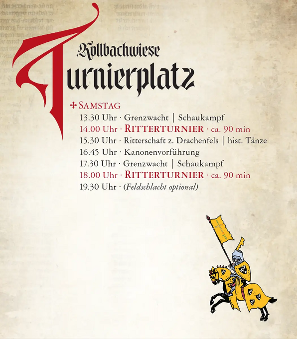 Kollbachwiese Turnierplatz - Programm: Samstag - Mittelalterfest Arnstorf 